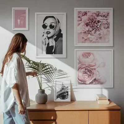 Bilderset mit Rosenblüten stilvolle Porträts für das Sofa