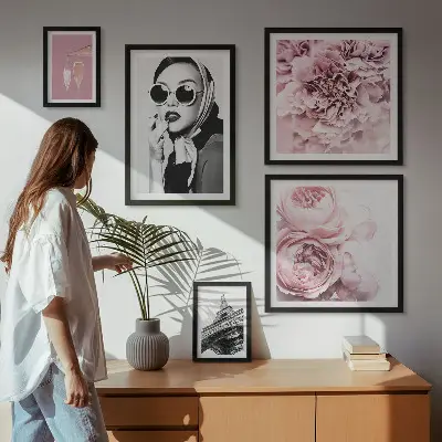 Bilderset mit Rosenblüten stilvolle Porträts für das Sofa