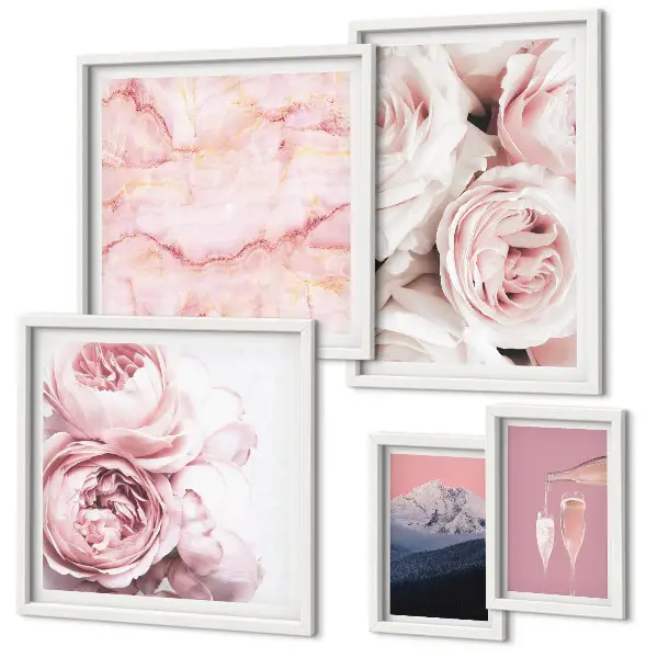 Modernes Wandbilderset mit eleganten rosa Blütenakzenten