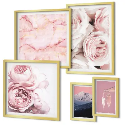 Modernes Wandbilderset mit eleganten rosa Blütenakzenten