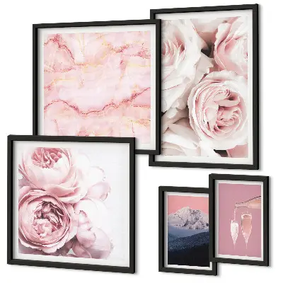 Modernes Wandbilderset mit eleganten rosa Blütenakzenten