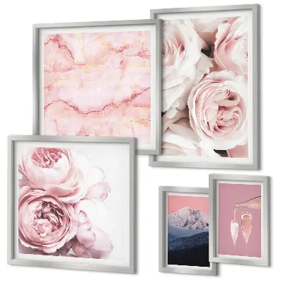 Modernes Wandbilderset mit eleganten rosa Blütenakzenten