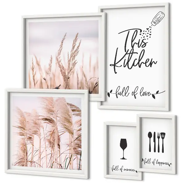 Modernes Wandbilder-Set Boho-Küche mit dem Motiv Liebe zum Kochen