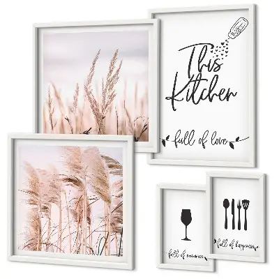 Modernes Wandbilder-Set Boho-Küche mit dem Motiv Liebe zum Kochen