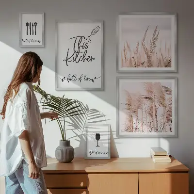 Modernes Wandbilder-Set Boho-Küche mit dem Motiv Liebe zum Kochen