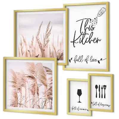 Modernes Wandbilder-Set Boho-Küche mit dem Motiv Liebe zum Kochen