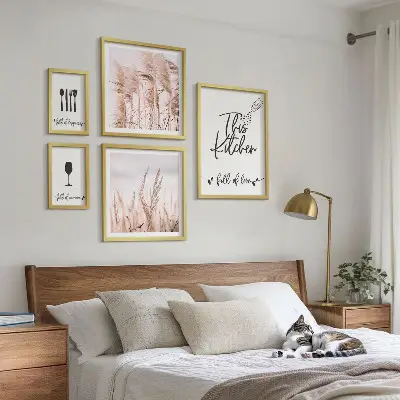 Modernes Wandbilder-Set Boho-Küche mit dem Motiv Liebe zum Kochen