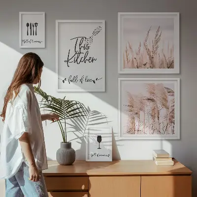 Modernes Wandbilder-Set Boho-Küche mit dem Motiv Liebe zum Kochen