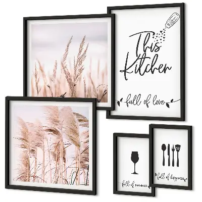 Modernes Wandbilder-Set Boho-Küche mit dem Motiv Liebe zum Kochen
