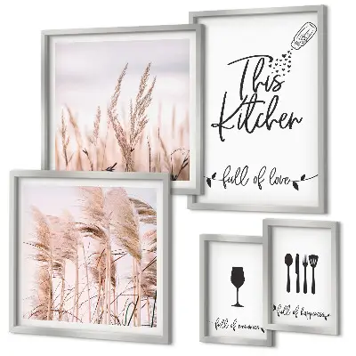 Modernes Wandbilder-Set Boho-Küche mit dem Motiv Liebe zum Kochen