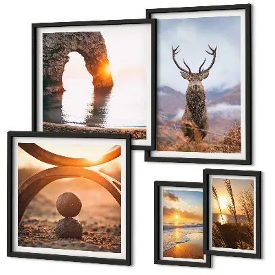 Wandbilder-Set mit harmonischen Natur- und Wildtiermotiven