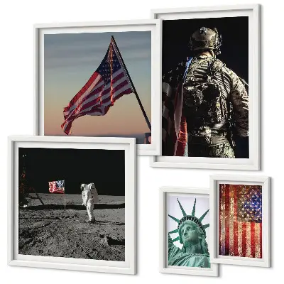 Modernes Wandbilder-Set mit amerikanischer historischer Symbolik
