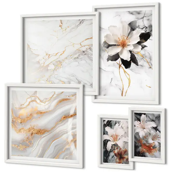 Bildergalerie-Set für die Wand Motiv Blumen mit eleganter Marmor-Optik