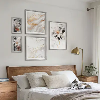 Bildergalerie-Set für die Wand Motiv Blumen mit eleganter Marmor-Optik
