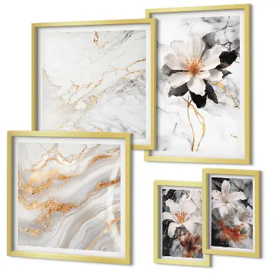 Bildergalerie-Set für die Wand Motiv Blumen mit eleganter Marmor-Optik