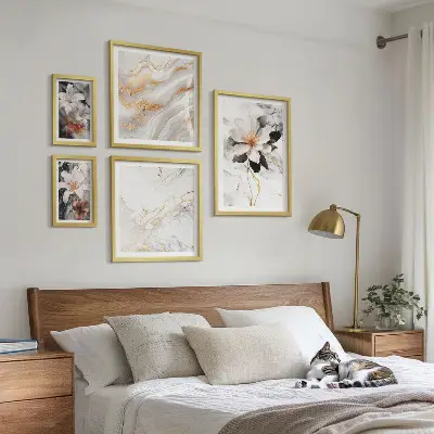 Bildergalerie-Set für die Wand Motiv Blumen mit eleganter Marmor-Optik