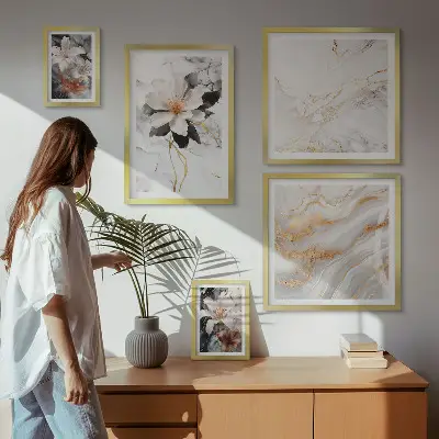 Bildergalerie-Set für die Wand Motiv Blumen mit eleganter Marmor-Optik
