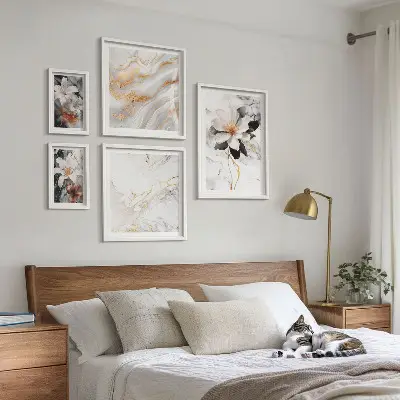 Bildergalerie-Set für die Wand Motiv Blumen mit eleganter Marmor-Optik