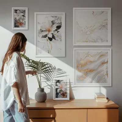 Bildergalerie-Set für die Wand Motiv Blumen mit eleganter Marmor-Optik