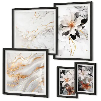 Bildergalerie-Set für die Wand Motiv Blumen mit eleganter Marmor-Optik