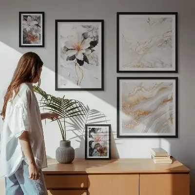 Bildergalerie-Set für die Wand Motiv Blumen mit eleganter Marmor-Optik