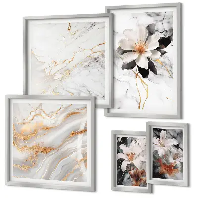 Bildergalerie-Set für die Wand Motiv Blumen mit eleganter Marmor-Optik