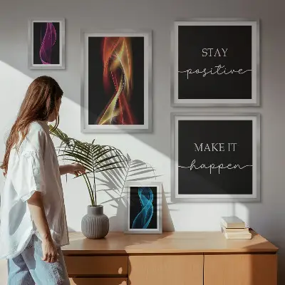 Modernes Wandbilder-Set mit Zitaten, Lichtmustern und Inspirationen