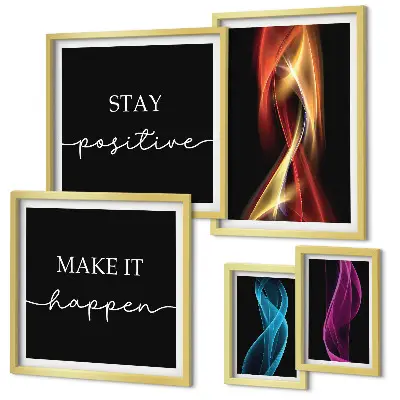 Modernes Wandbilder-Set mit Zitaten, Lichtmustern und Inspirationen