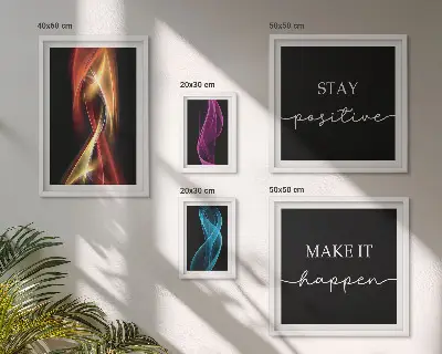 Modernes Wandbilder-Set mit Zitaten, Lichtmustern und Inspirationen