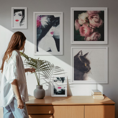 Modernes wandbilder-set Stilvolle Porträts von Frauen mit Rosen