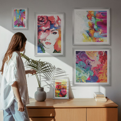 Modernes wandbilder-set Farbenfrohe abstrakte Porträts