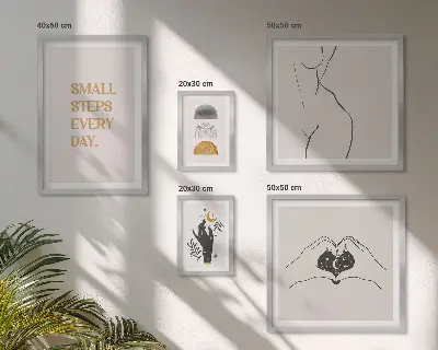 Bildergalerie-Set für die Wand mit Motiven zu Motivation, positivem Denken und Minimalismus