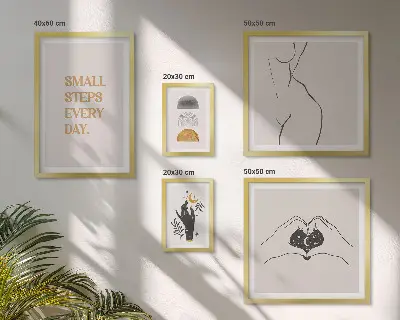 Bildergalerie-Set für die Wand mit Motiven zu Motivation, positivem Denken und Minimalismus