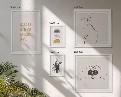 Bildergalerie-Set für die Wand mit Motiven zu Motivation, positivem Denken und Minimalismus