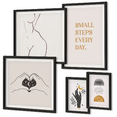 Bildergalerie-Set für die Wand mit Motiven zu Motivation, positivem Denken und Minimalismus