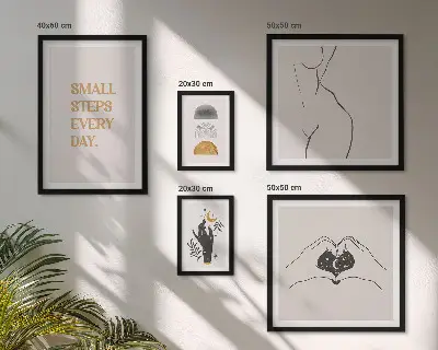Bildergalerie-Set für die Wand mit Motiven zu Motivation, positivem Denken und Minimalismus