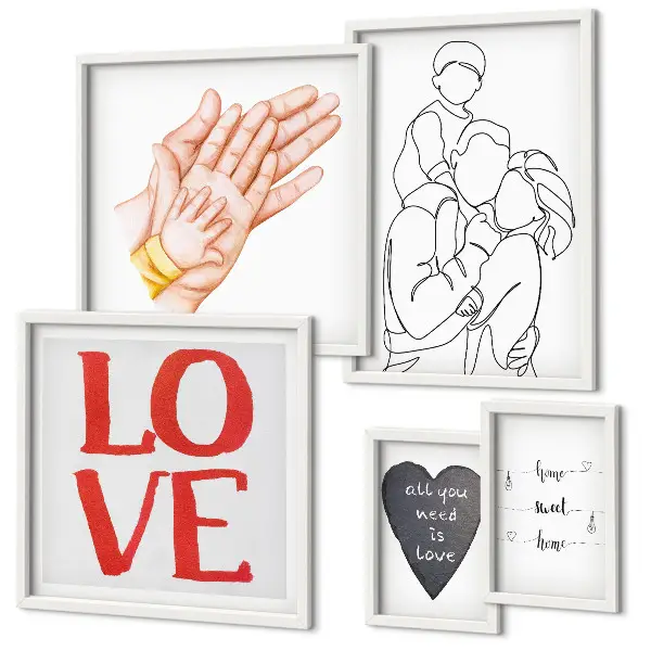 Bildergalerien-Set für die Wand mit Motiven zu Familie, Liebe, Wärme und Glück