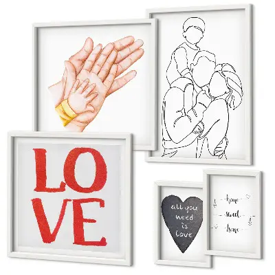 Bildergalerien-Set für die Wand mit Motiven zu Familie, Liebe, Wärme und Glück