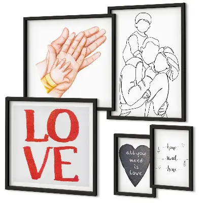 Bildergalerien-Set für die Wand mit Motiven zu Familie, Liebe, Wärme und Glück