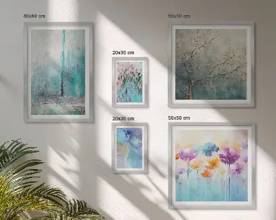Bilderset für das Sofa mit abstrakten Landschaften und Blumen