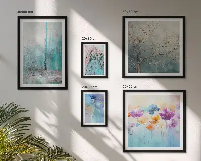Bilderset für das Sofa mit abstrakten Landschaften und Blumen