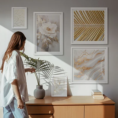 Modernes Wandbilder-Set mit stilvollen Blumenmotiven