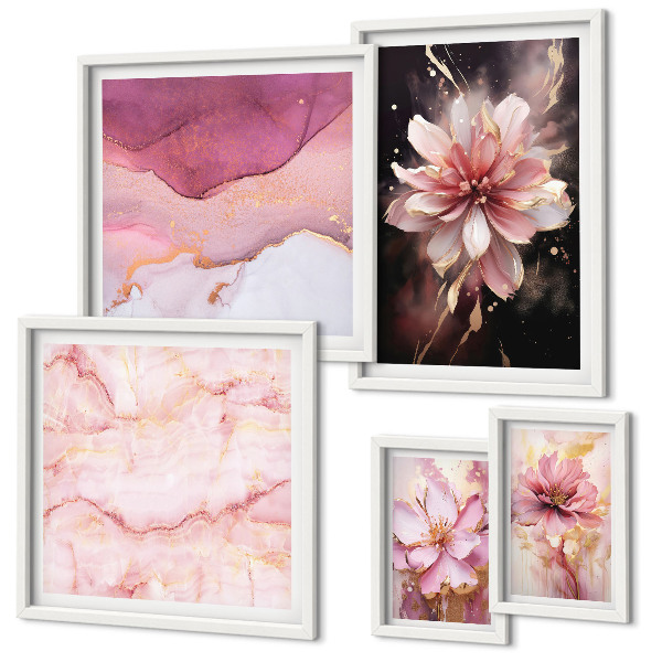 Modernes wandbilder-set Rosa Blumenarrangements