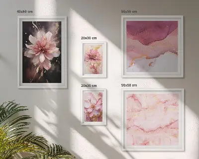 Modernes Wandbilder-Set mit rosa Blumenarrangements