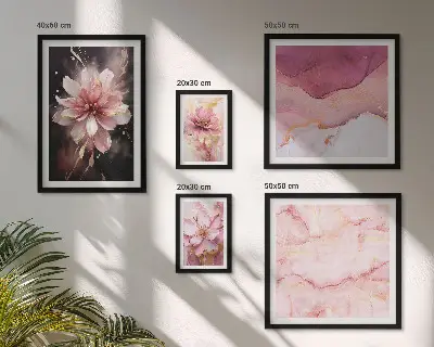 Modernes Wandbilder-Set mit rosa Blumenarrangements