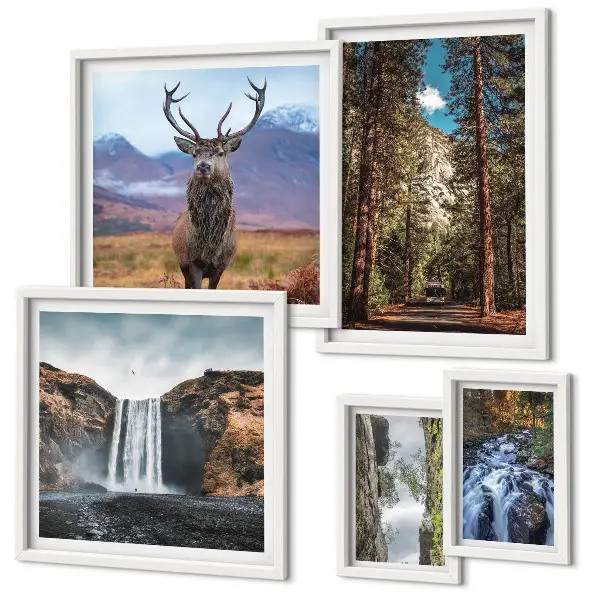 Modernes Wandbilderset mit Motiven von Landschaften, Wasserfällen und Natur