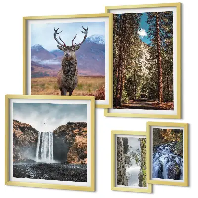 Modernes Wandbilderset mit Motiven von Landschaften, Wasserfällen und Natur