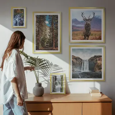 Modernes Wandbilderset mit Motiven von Landschaften, Wasserfällen und Natur