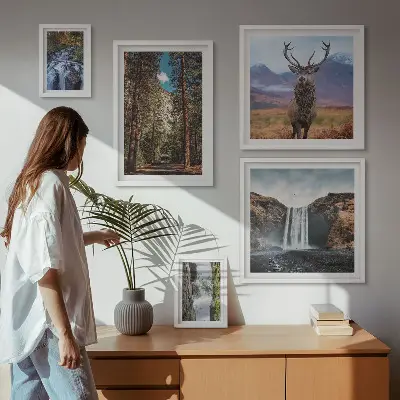 Modernes Wandbilderset mit Motiven von Landschaften, Wasserfällen und Natur