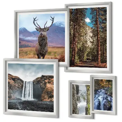 Modernes Wandbilderset mit Motiven von Landschaften, Wasserfällen und Natur